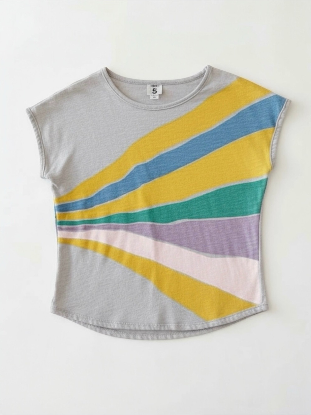 Stem Girls Rainbow Sunburst Graphic Tee Size 5 Gray Yellow
